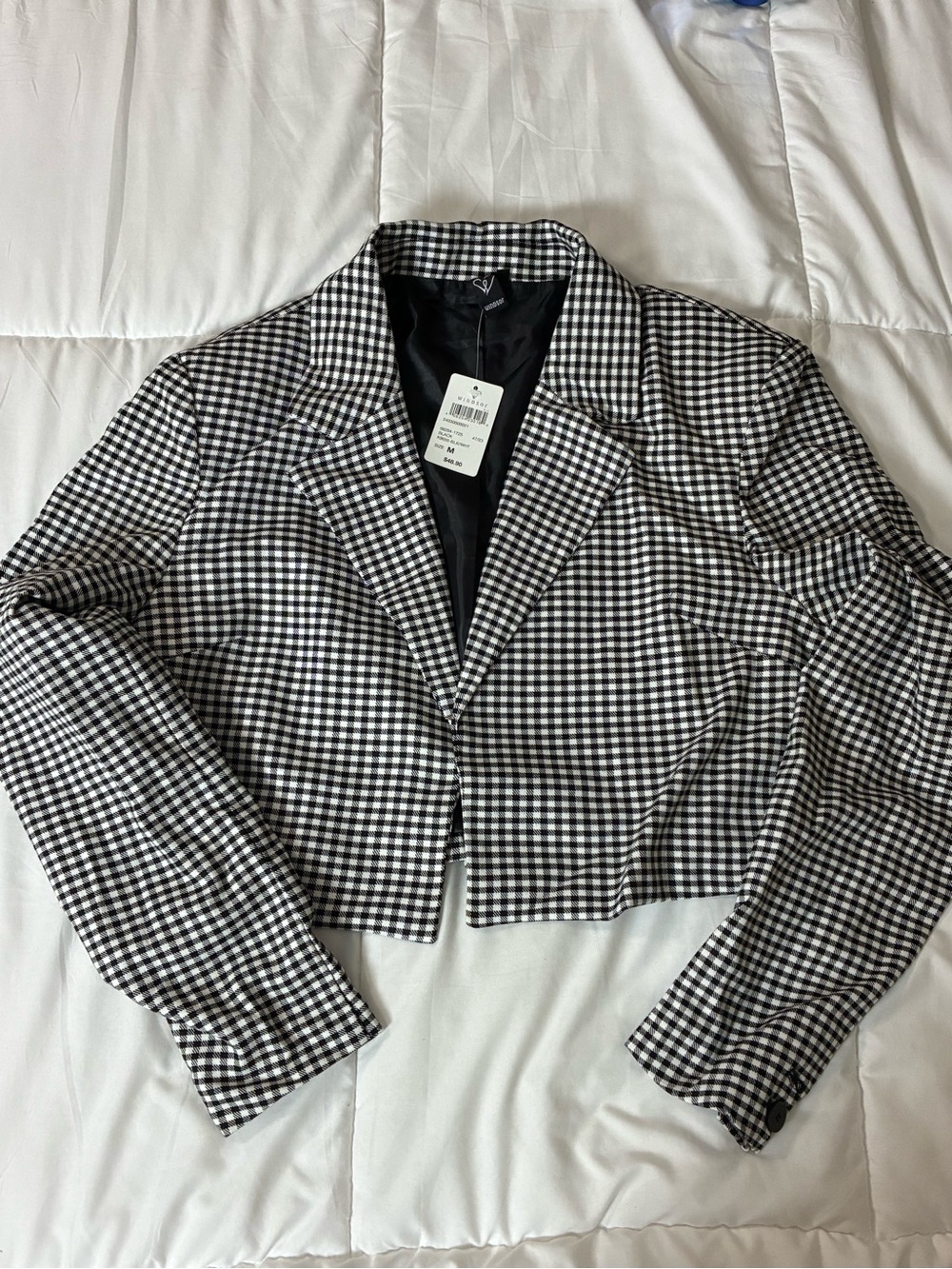 Cropped Black & White Plaid Blazer